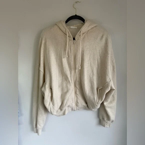 American Vintage Itonay Hoodie Cream Zip-Up Hoodie XS/S Cotton and Linen Jacket - Picture 8 of 13